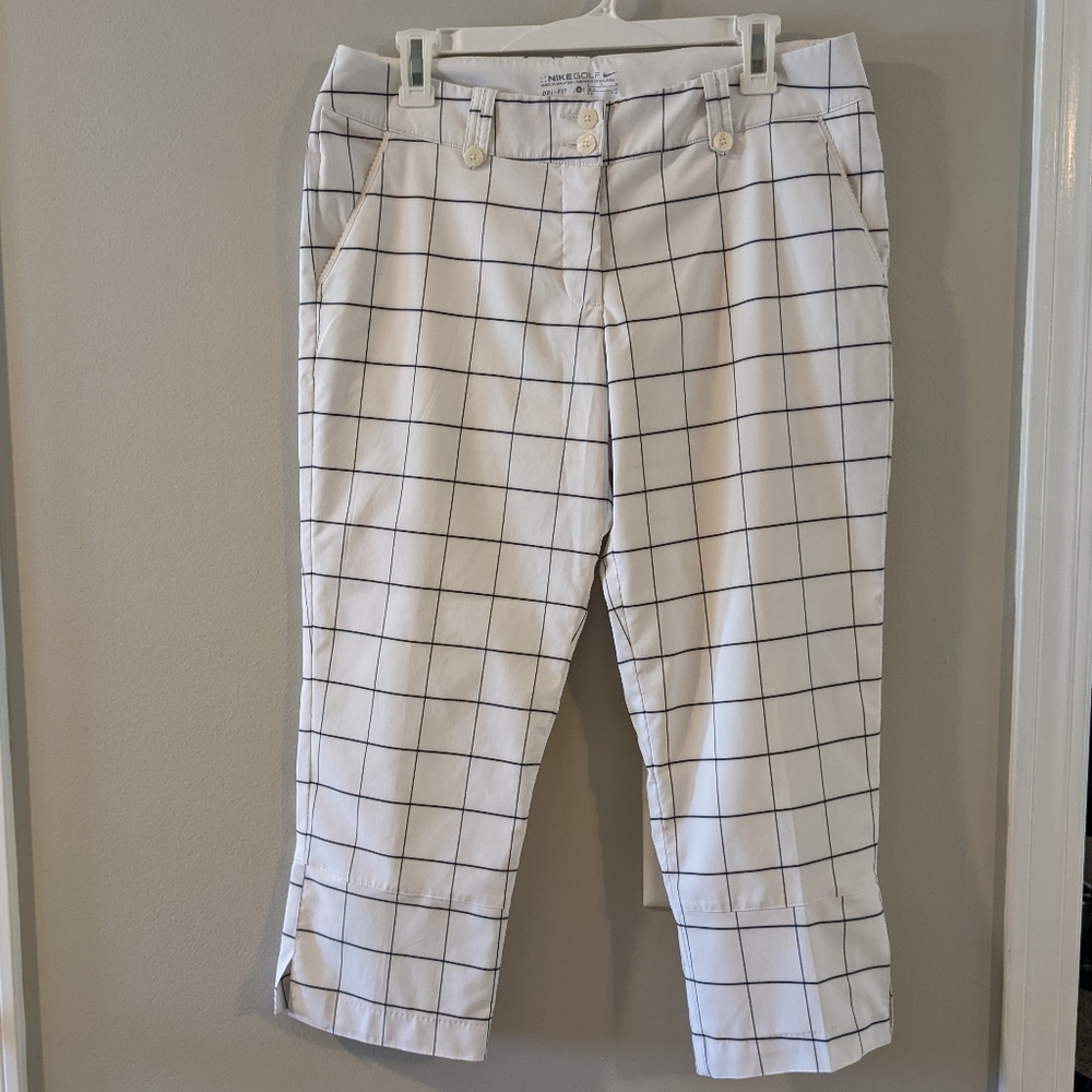 Nike Golf Dri-Fit White Plaid Cropped Pants, Size 8